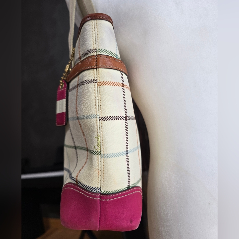 Coach Pink and Cream Plaid Tote - Picture 7 of 15